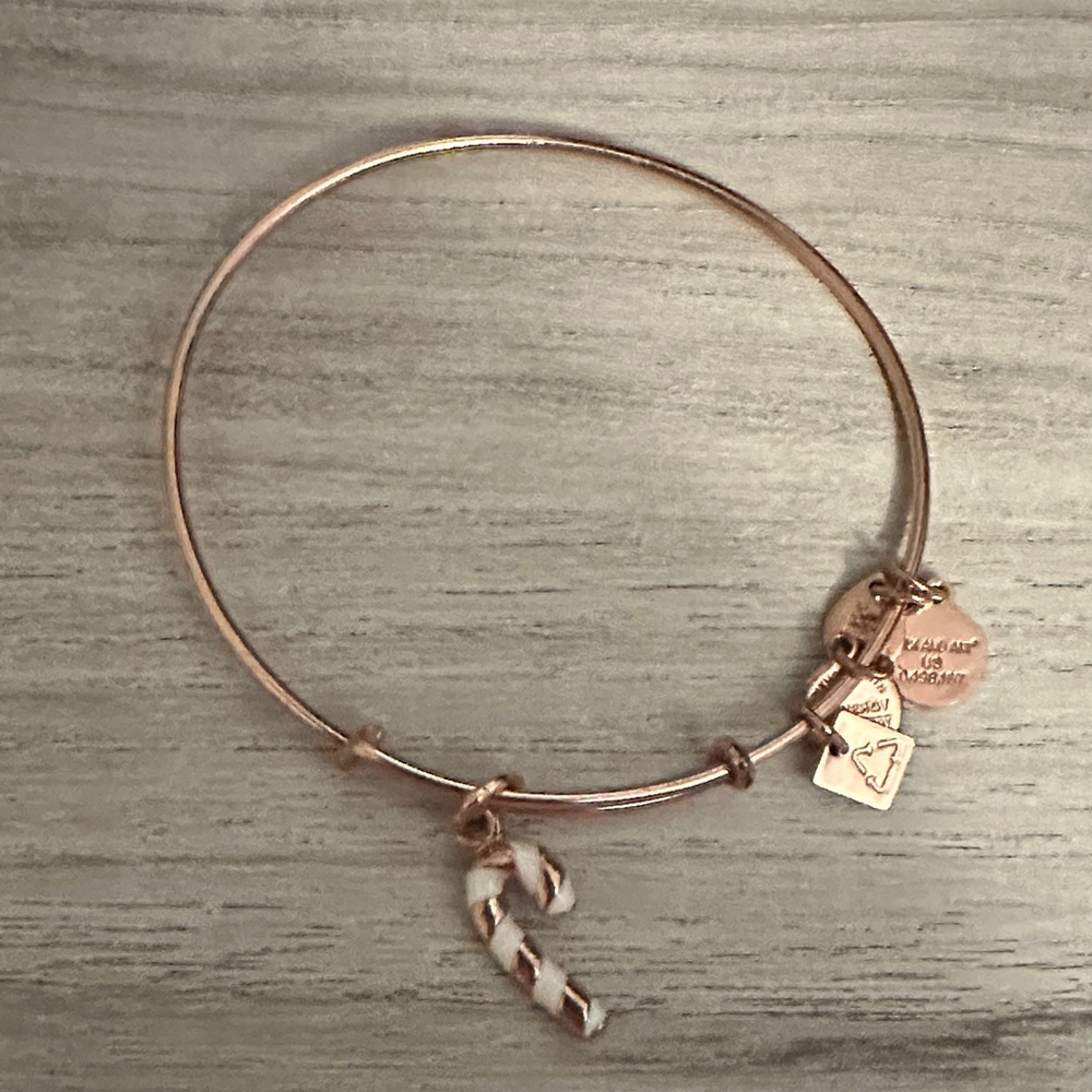 Alex and Ani Rose Gold Candy Cane Charm Bracelet